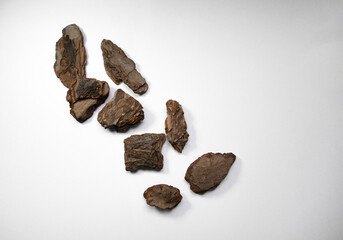 pile of tree bark on white background
