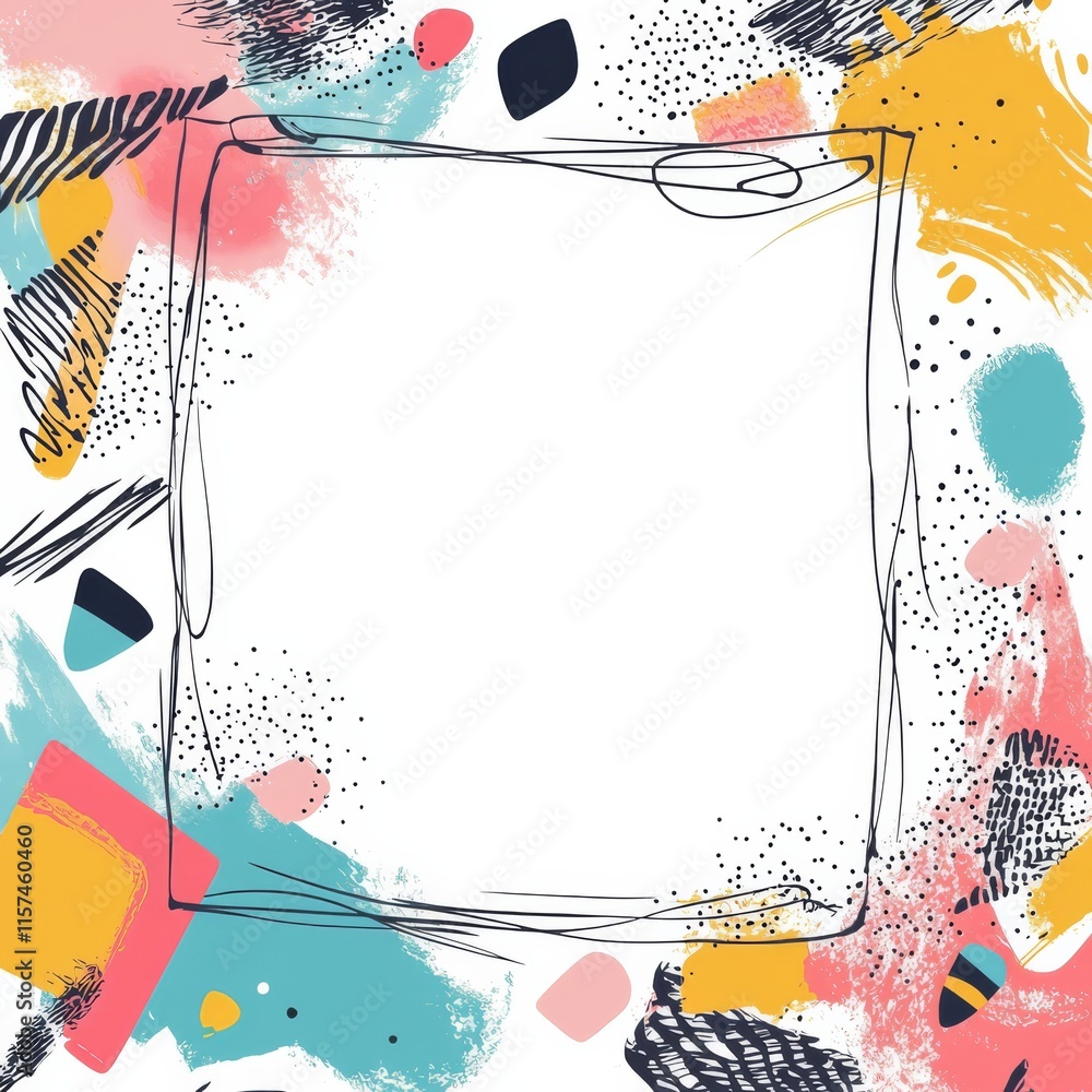 Poster abstract colorful frame: a vibrant, hand-drawn frame with a playful mix of colors and textures creat