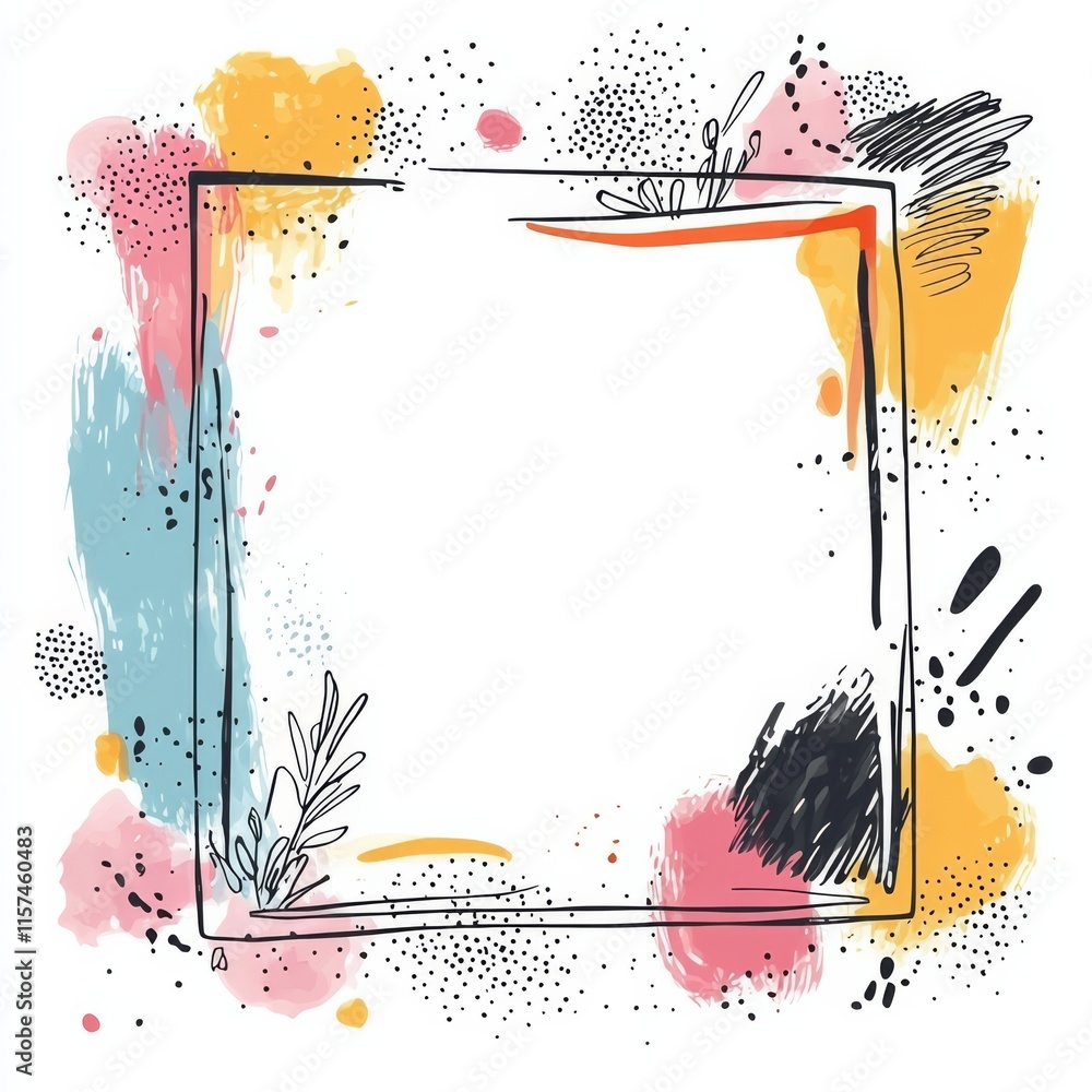 Poster abstract square frame: a vibrant, hand-drawn frame bursting with color and texture. perfect for addi