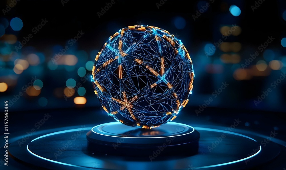 Aufkleber futuristic technology sphere with abstract illuminated network design
