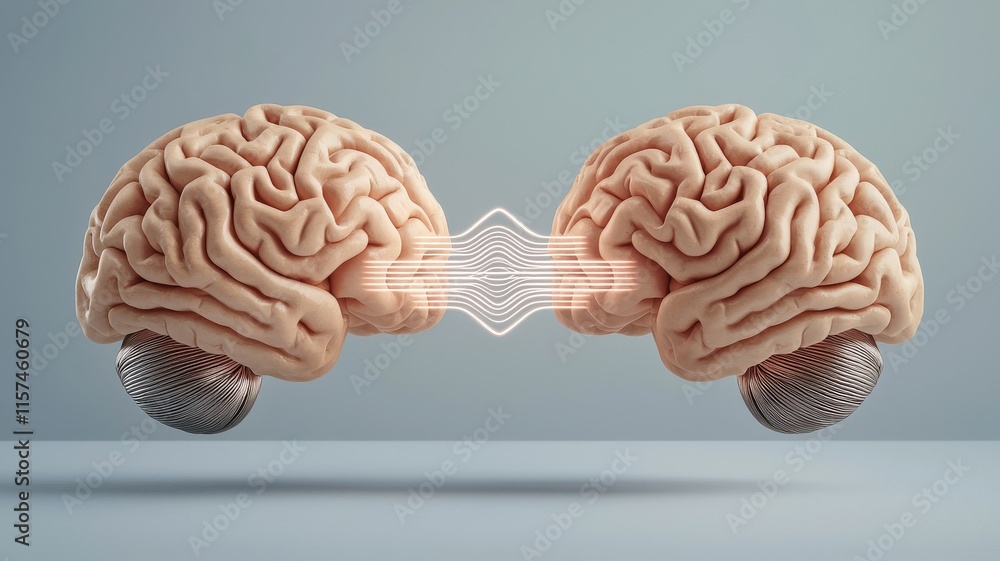 Aufkleber knowledge intelligence exchange concept. two human brains connected, symbolizing communication and c