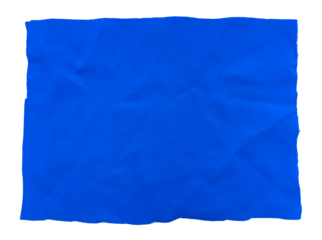 A piece of torn blue fabric on a white background. Textile isolate