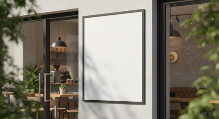 Mockup billboards or white promotion poster displayed on the front of the restaurant, coffee shop Promotion information for marketing announcements and details