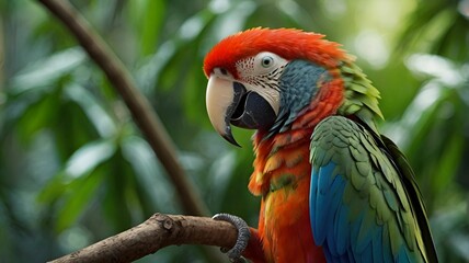 Obraz premium Vibrant Macaw Perched on Branch in Lush Forest