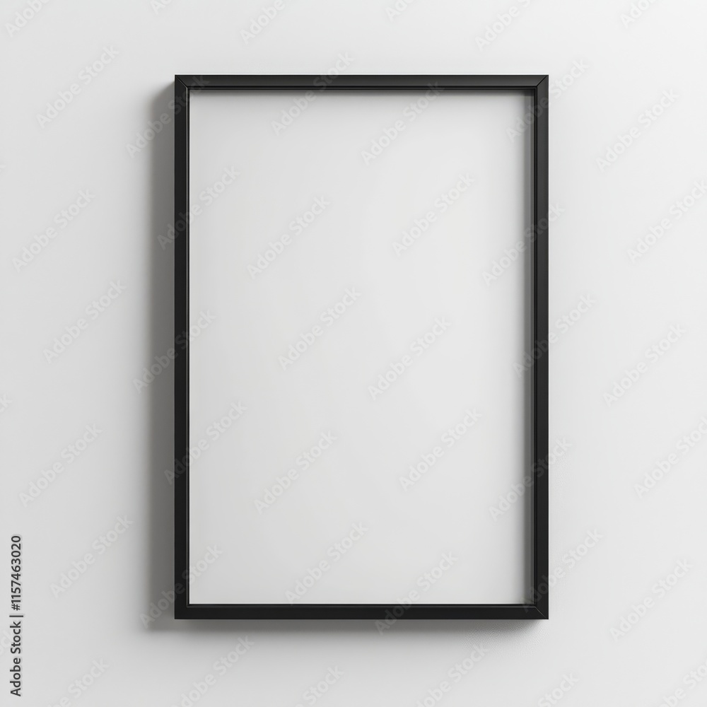 Poster minimalist frame: a simple, elegant black frame hangs on a wall. the empty space within provides ver
