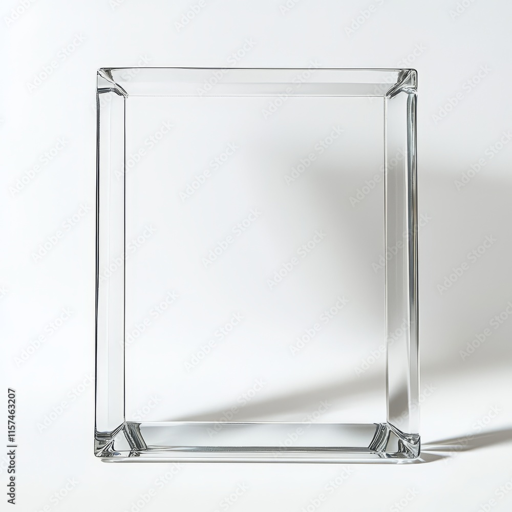 Poster glass cube minimalist: a transparent glass cube, its sharp edges and clean lines casting a subtle sh