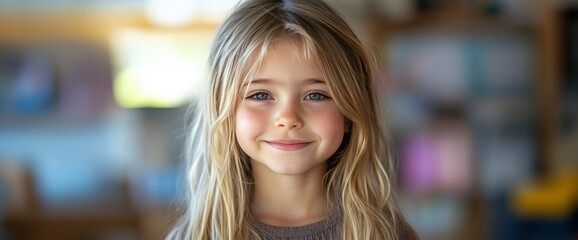 Portrait of a Smiling Young Girl with Long Blonde Hair