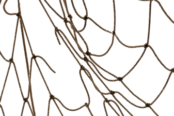 Torn Football or tennis net. Rope mesh on a white background close-up