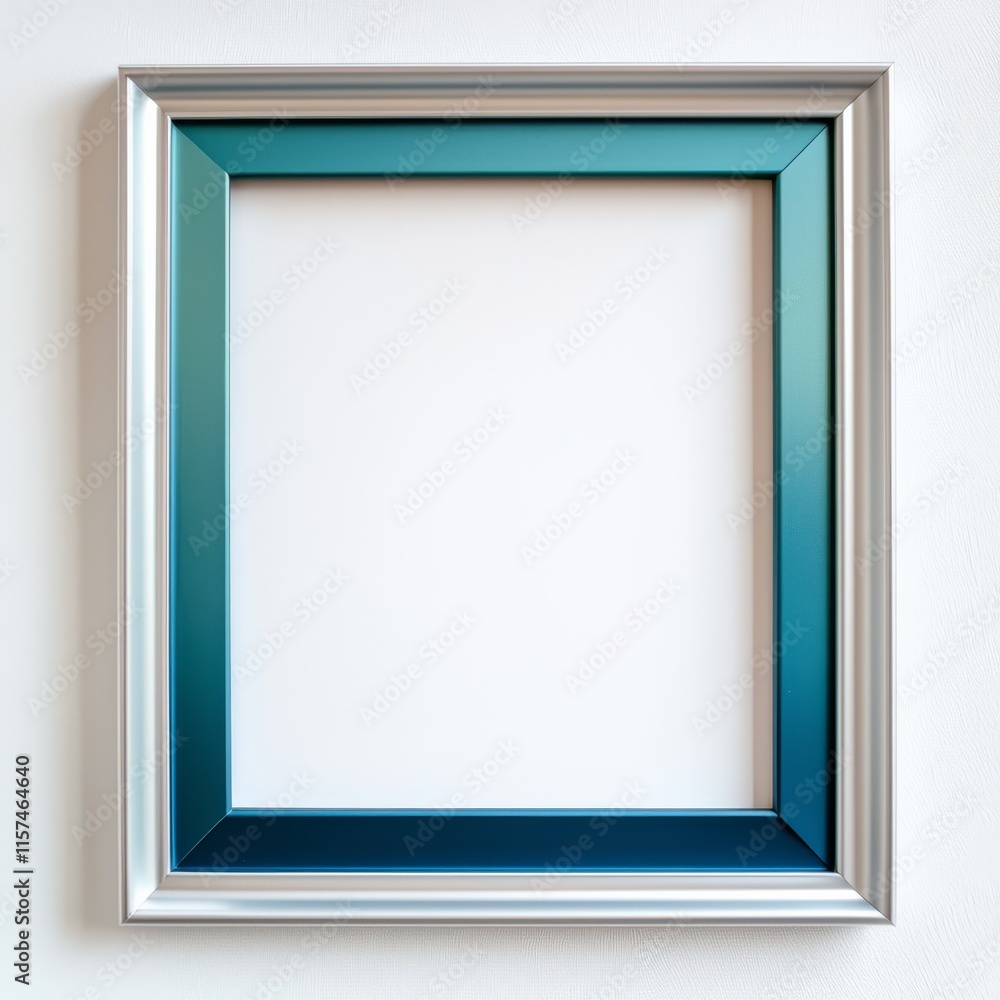 Poster silver and teal picture frame: elegant square picture frame with a silver outer frame and a teal inn