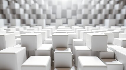 Obraz premium 3D White Cubes, Abstract Background, Geometric, Rendered, Height Variation, Colorful, Bright, Depth