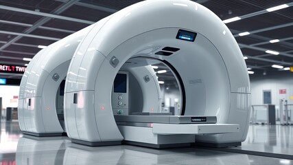 3D Rendered White Airport Security Baggage Scanner - Clay Duotone Monochrome