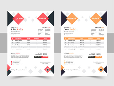 Minimal Corporate Business Invoice design template, Creative invoice template, payment agreement design and business invoice design
