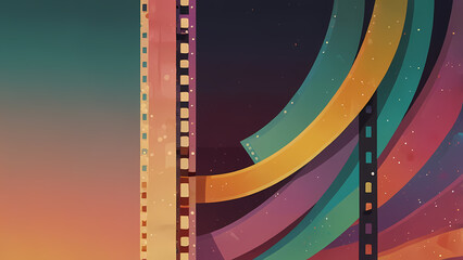 Fototapeta premium film, projector, vintage, retro, old-school, illustration, flat, design, reel, frame, loop, cinema, movie, screen, analog, classic, thread, mechanical, lens, spool, art, graphic, nostalgic, light, ani
