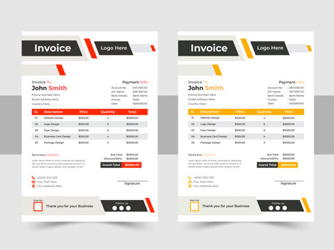 Minimal Corporate Business Invoice design template, Creative invoice template, payment agreement design and business invoice design
