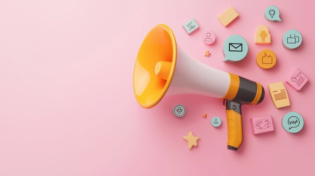 Glowing Megaphone Surrounded by Colorful Icons