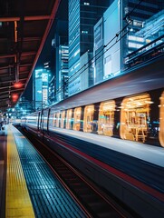 Fototapeta premium A Dramatic Side Profile of a Bullet Train Illuminated by Dynamic Lights