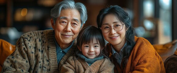 Fototapeta premium Happy Multigenerational Asian Family Portrait at Home