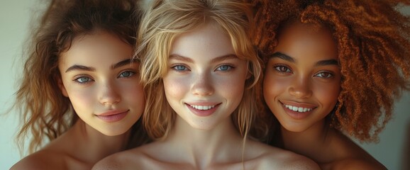 Fototapeta premium Diverse Group of Beautiful Young Women Embracing - Friendship, Unity, and Beauty