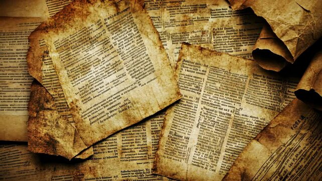 Old, weathered papers scattered on a wooden surface showcasing faded text and historical significance from the past