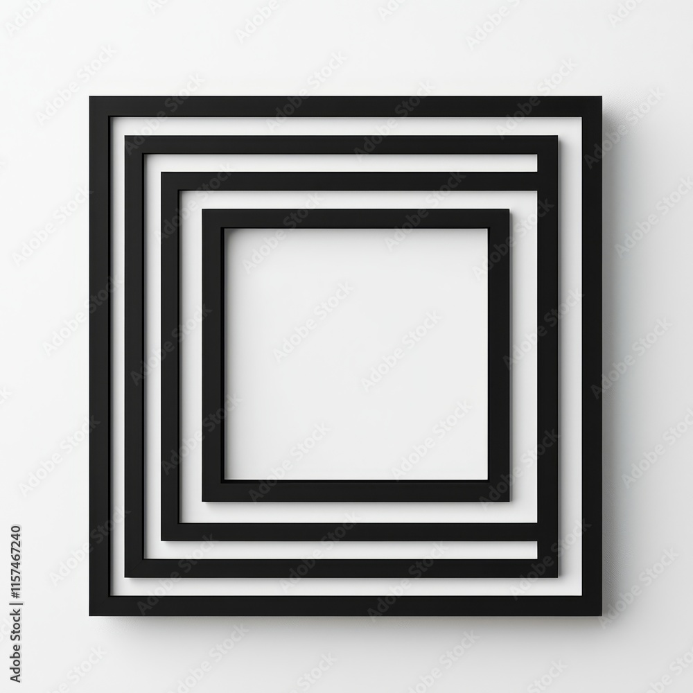 Poster black frame minimalism: a simple, elegant design featuring a series of black frames nesting within e