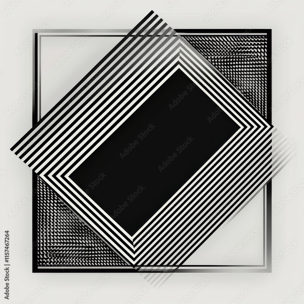 Poster abstract monochrome square: a captivating interplay of black and white stripes creates a dynamic, la
