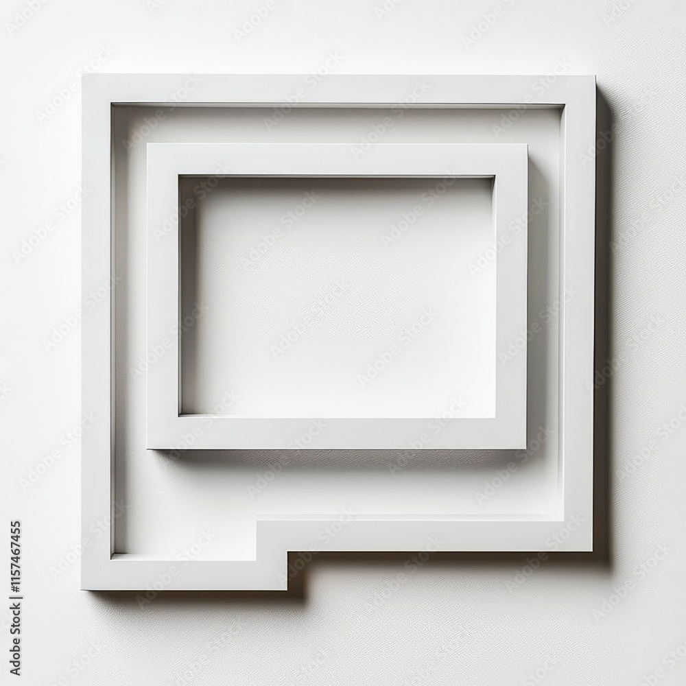 Poster abstract white frame: minimalist geometric design of interlocking square frames, creating a sense of