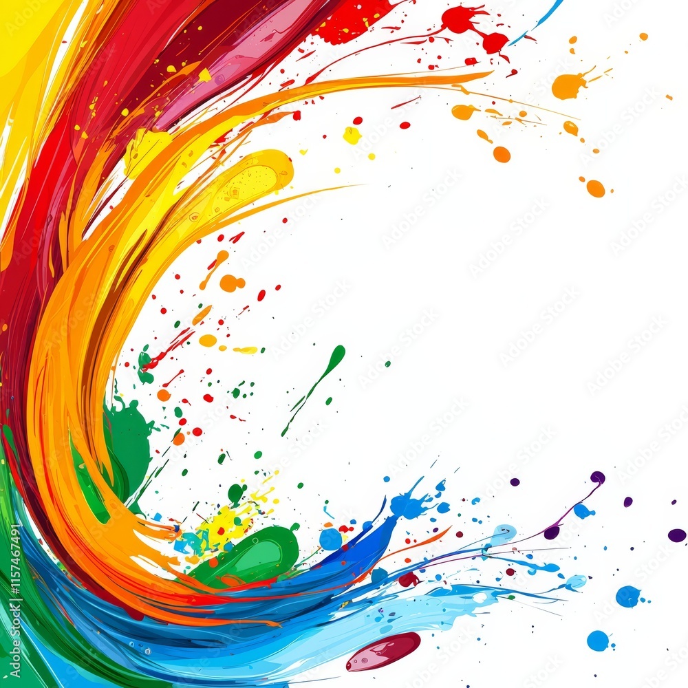 Poster abstract rainbow swirl with paint splatter: a vibrant and dynamic abstract design featuring a colorf