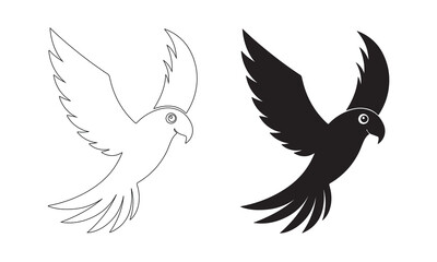 Parrot Black And White Vector With Line Art.