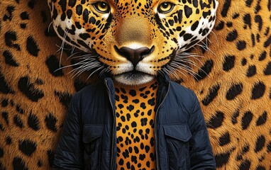 Fototapeta premium Person in Jacket with Animal Blend Concept