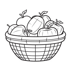 basket fruit coloring page book vector illustration, outline design