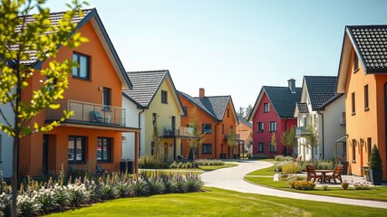 AI Photo: New Bavarian Suburbs, Neu Ulm, Germany, Homes, Modern, Sunny