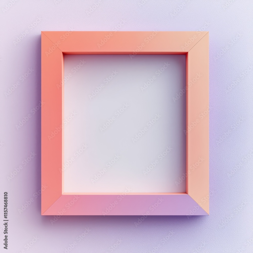 Poster frame of soft hues: an empty picture frame in soft coral and lavender gradients casts gentle shadows