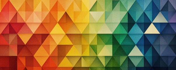Fototapeta premium A vibrant, geometric pattern featuring colorful triangles arranged in a gradient from red to blue.