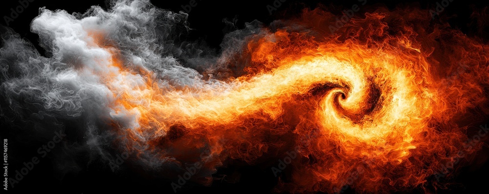 Aufkleber a swirling vortex of orange flames and white smoke against a dark background, creating a dynamic and