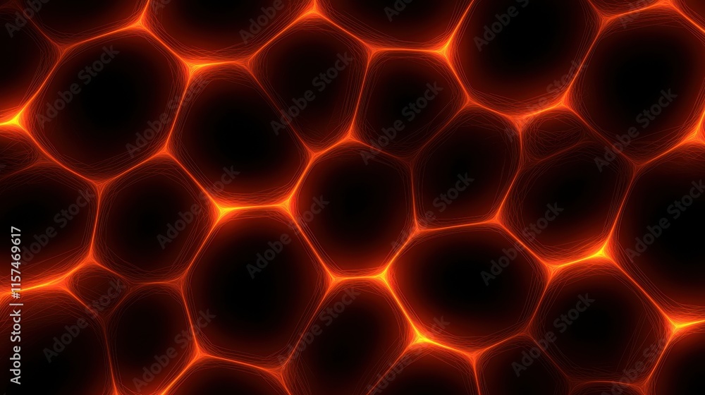 Aufkleber a vibrant, abstract pattern of glowing hexagonal shapes in shades of red and orange against a dark b