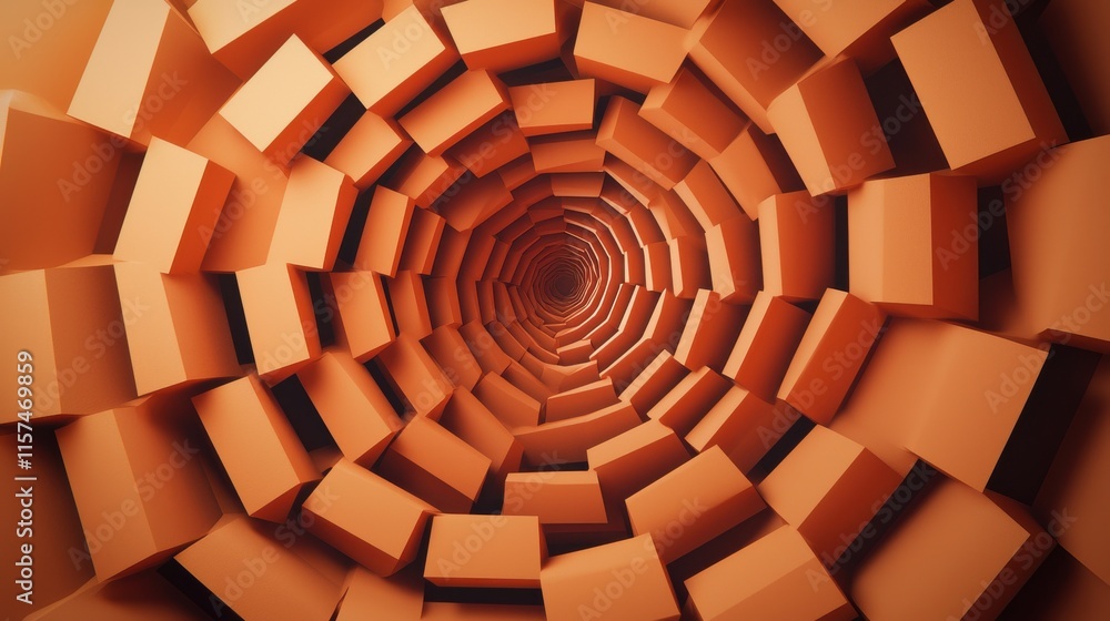 Fototapete A mesmerizing perspective of a tunnel made of stacked orange blocks, creating a sense of depth and dimension.