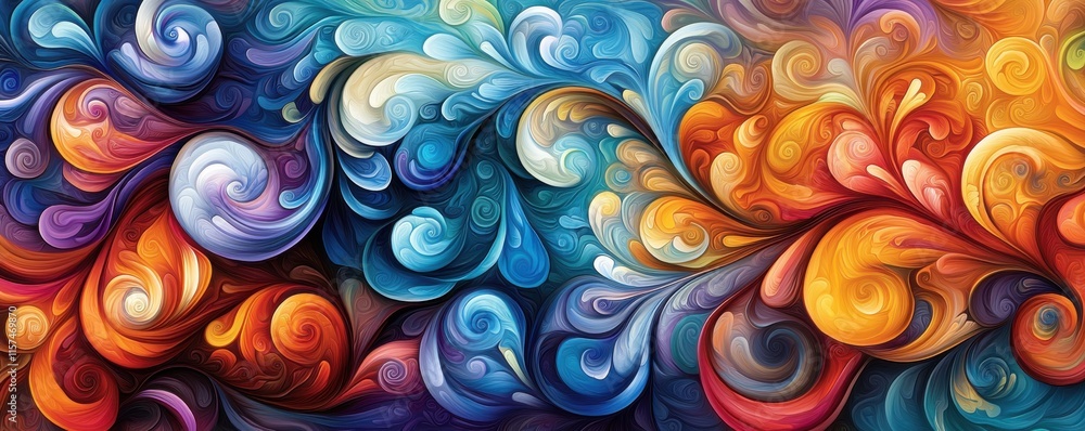Leinwandbilder a vibrant abstract artwork featuring swirling patterns in blue, orange, and red, creating a dynamic 