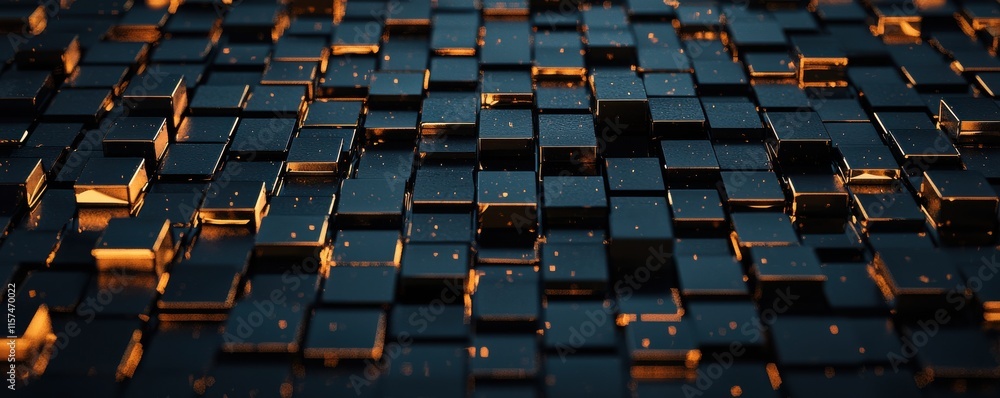 Leinwandbilder a textured surface of dark tiles with glowing edges, creating a pattern that suggests depth and tech