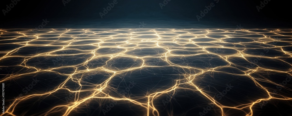 Poster a mesmerizing view of illuminated patterns resembling a glowing, cracked surface, evoking a sense of
