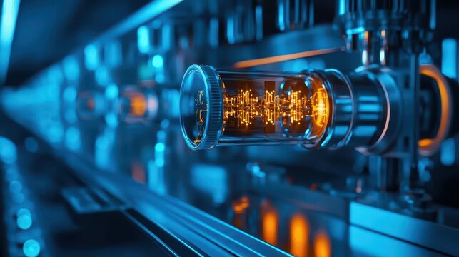 Closeup of the quantum annealer, optimizing complex problems using quantum mechanics