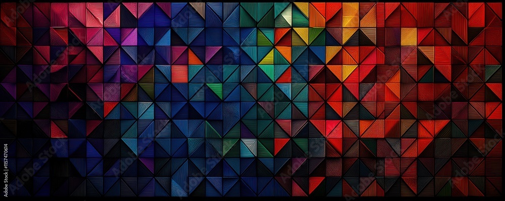 Fototapete a vibrant mosaic of colorful triangles creates an abstract pattern, showcasing rich hues and dynamic