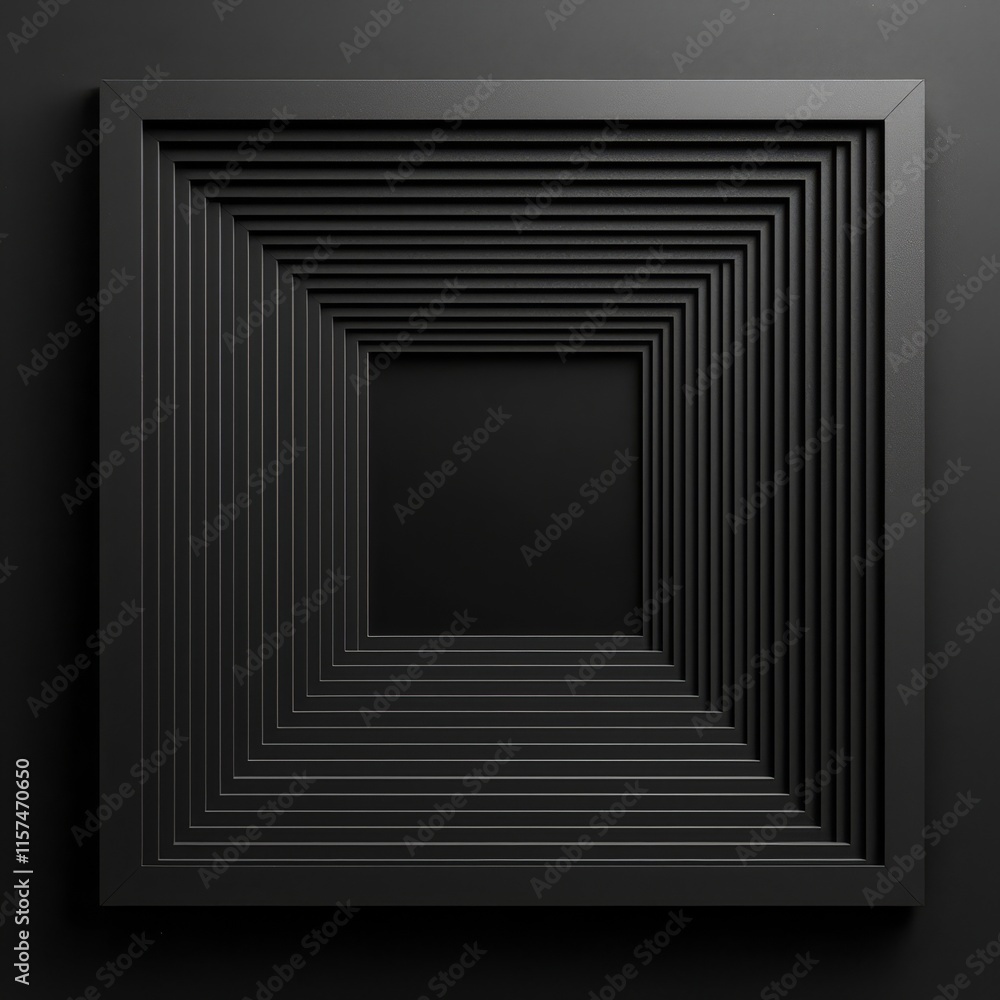 Poster abstract geometric frame: a minimalist 3d rendering of a black square frame with intricate, layered 