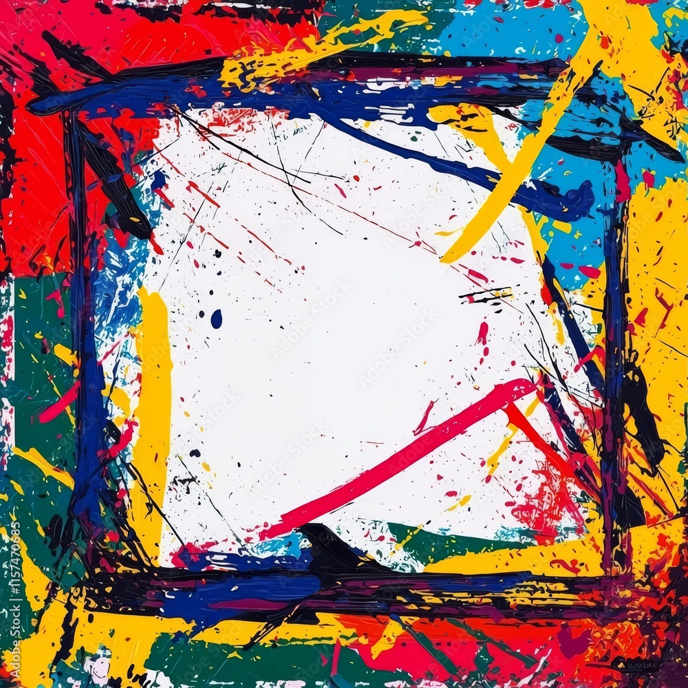 Poster vibrant abstract paint splatter frame: a dynamic and colorful abstract artwork featuring a bold squa