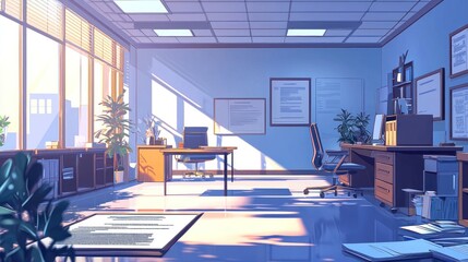Obraz premium Bright, modern office space with plants and natural light.