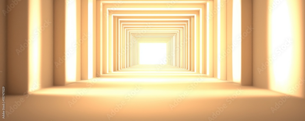 Poster A bright, illuminated corridor stretching into the distance, creating a sense of depth and perspective.