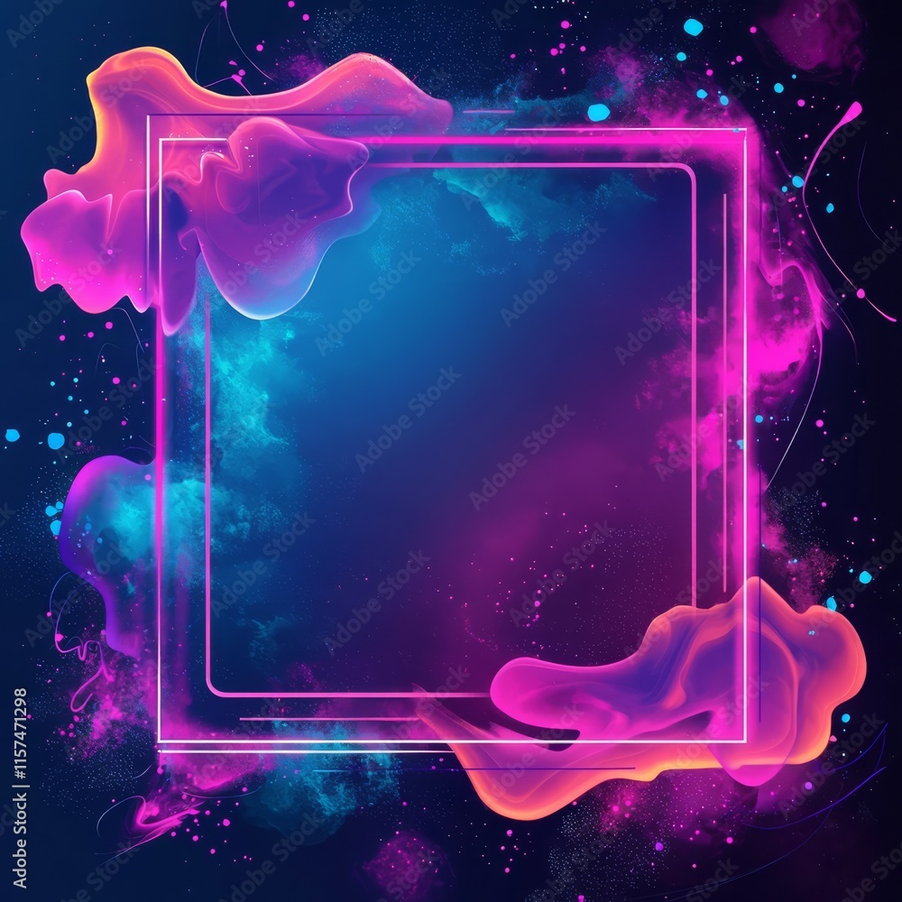 Poster neon glow abstract frame: a vibrant and dynamic abstract design featuring a glowing neon square fram