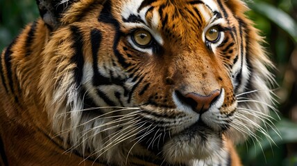 Fototapeta premium Close-up of a Tiger's Face, showcasing intricate details.