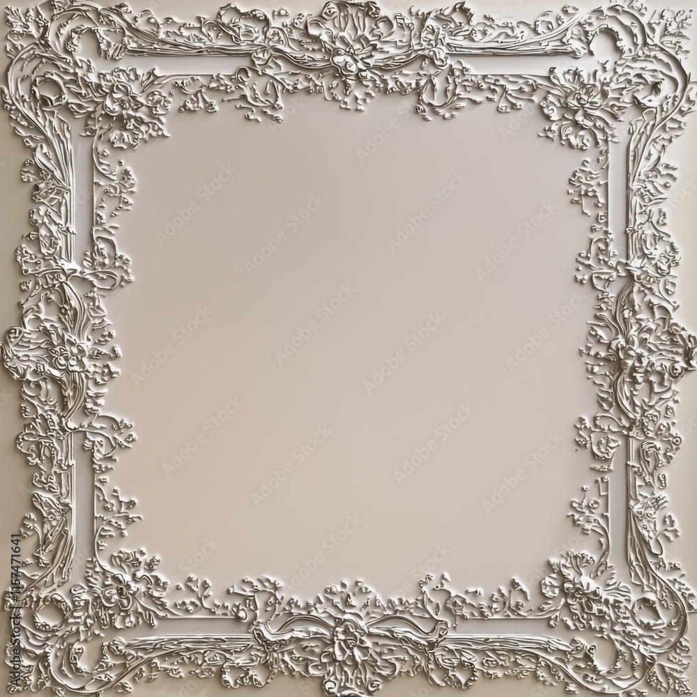Poster ornate frame design: an elegant square frame with intricate, raised floral and scrollwork detailing,