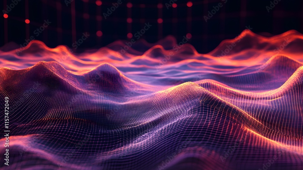 Poster dynamic wave patterns digital realm abstract visualization virtual environment aerial view innovativ