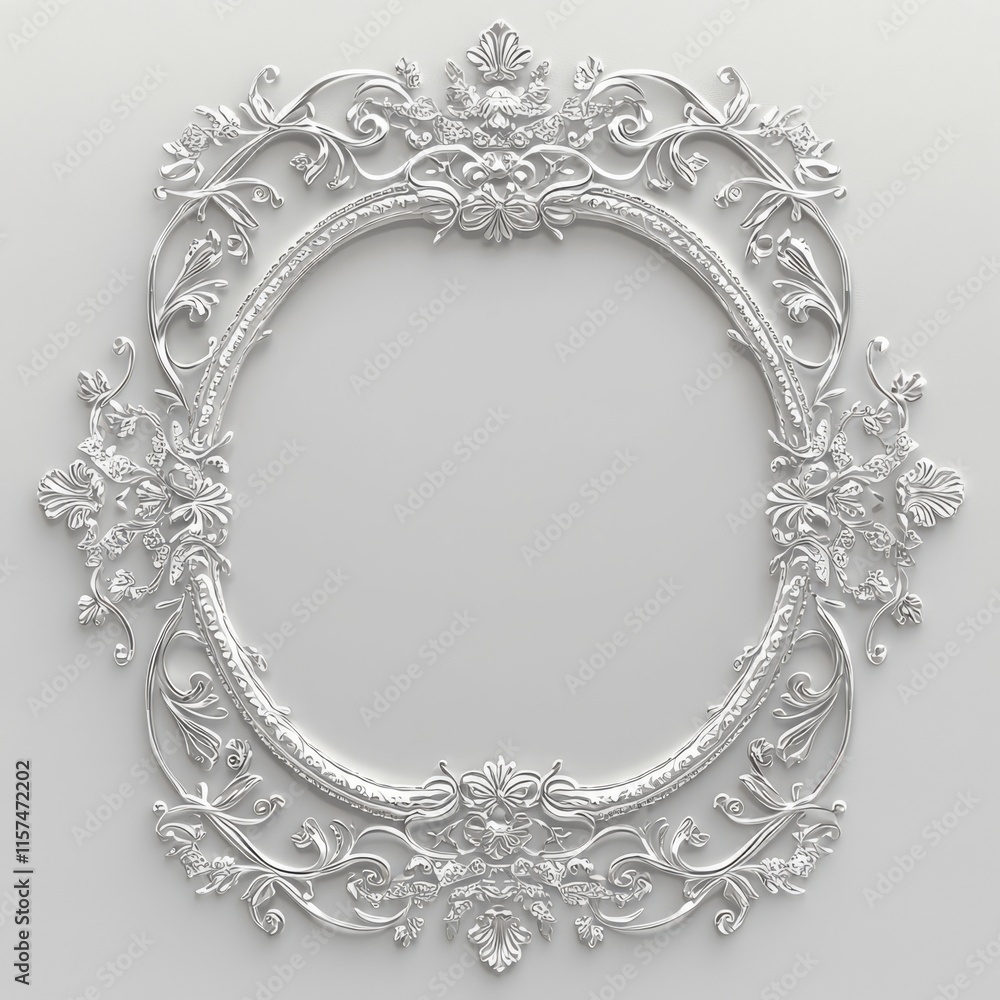 Poster ornate silver frame: an intricate and elegant silver frame with a circular design. the frame feature